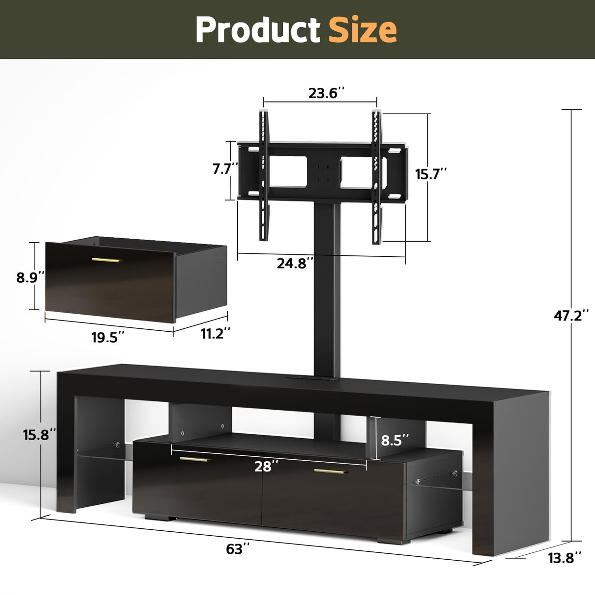 Lamtor TV-Stand with Mount 75 inch - LED TV Stand with Power Outlet & Drawers, Modern Entertainment Center with Mount for Living Room, Bedroom, Black Lamtor