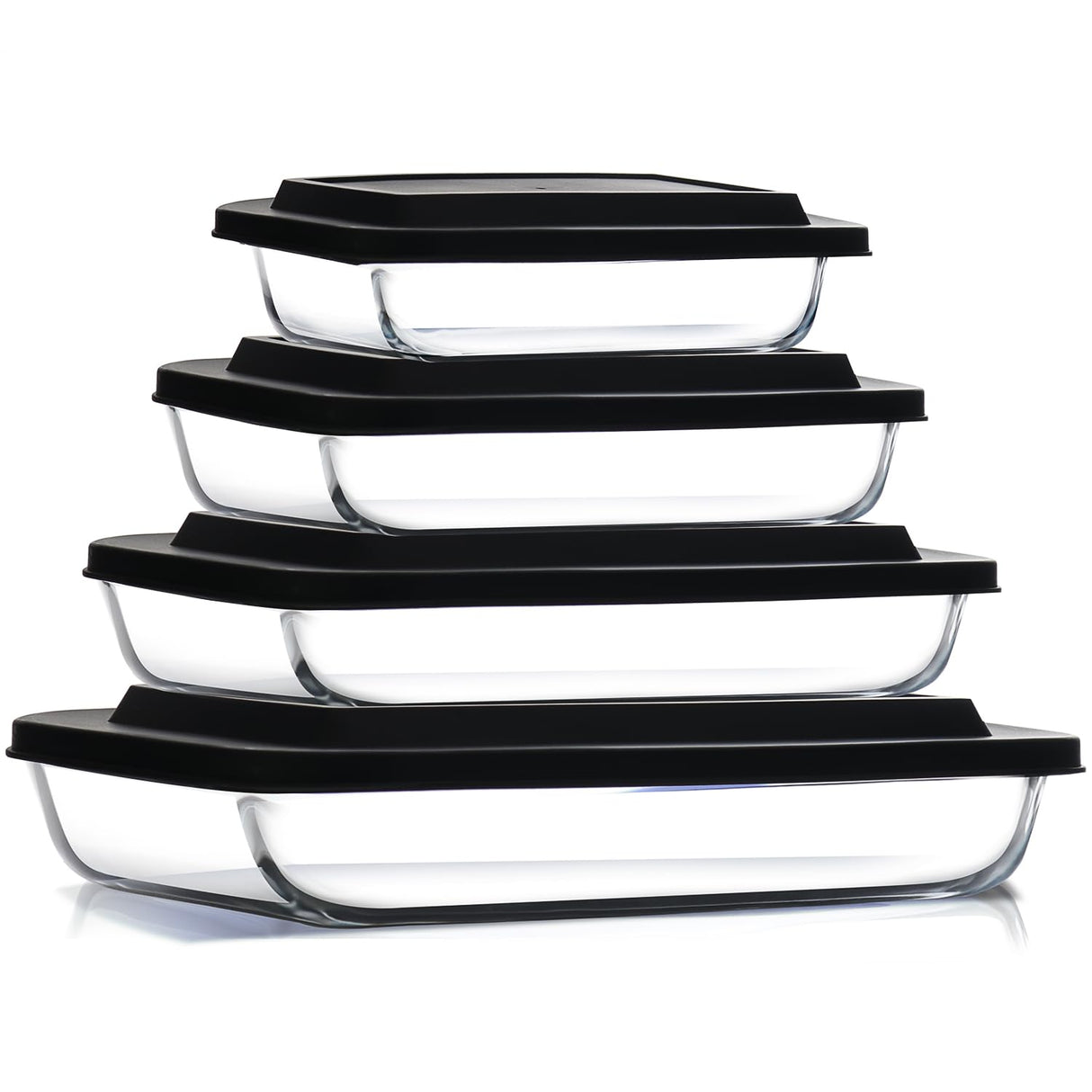 Nestl 4-Pack Glass Baking Dishes for Oven, Glass Food Storage Containers with Lids, Leakproof Casserole Dishes for Oven with Lid, Cooking, Microwave Oven Freezer Safe Bakeware, 9x13 Lasagna Pan Black Nestl