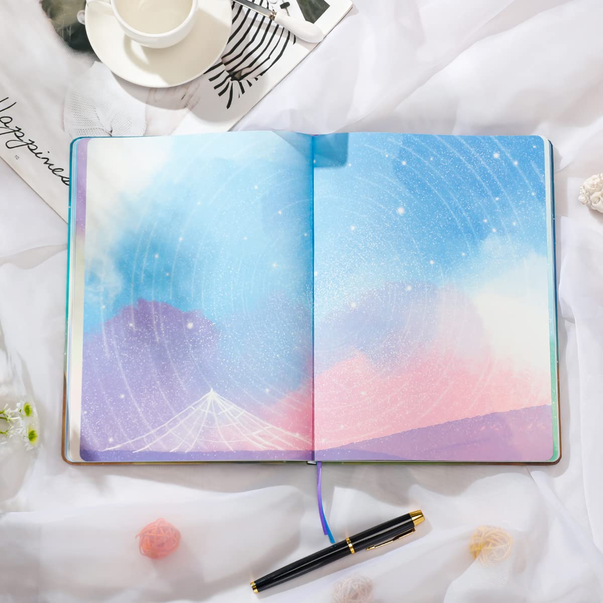 SIIXU Starry Sky Writing Journal for Women, Men, Unique Colorful Blank Notebook for Daily Notes, Gratitude, Dreams or Planning, 7.5” x 10.2", 160 Pages, 2 Bookmarks, Large, Hardcover, Unlined SIIXU