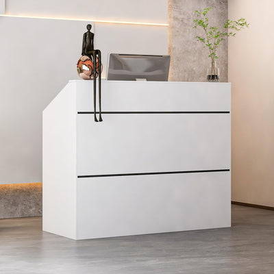 ROMSHINE Reception Desk with Counter, Modern Front Desk Reception Room Table, 47.2 inch Checkout Counter Table for Lobbies, Salons, Retail, White with Black Stripe Decor