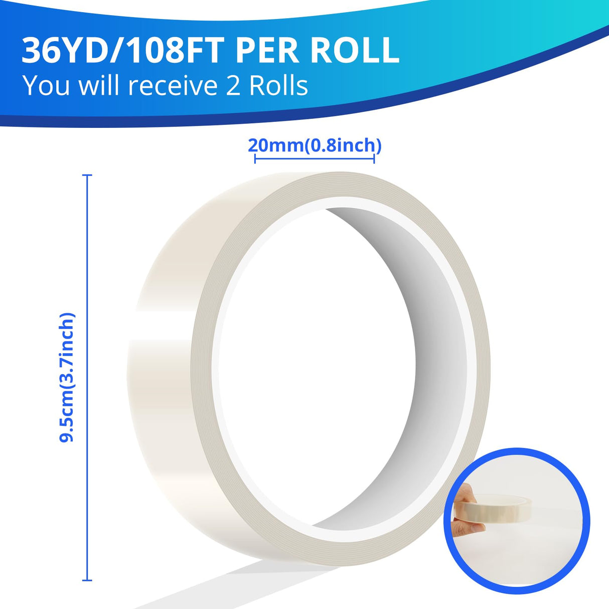 HTVRONT Heat Resistant Tape - Sublimation Tape 2 Rolls 20mm x 33m Heat Transfer Tape, No Residue Heat Tape for Sublimation Blanks Tumblers Mugs Fabrics, Adhesive Heat Transfer Heat Press Tape (Clear) HTVRONT