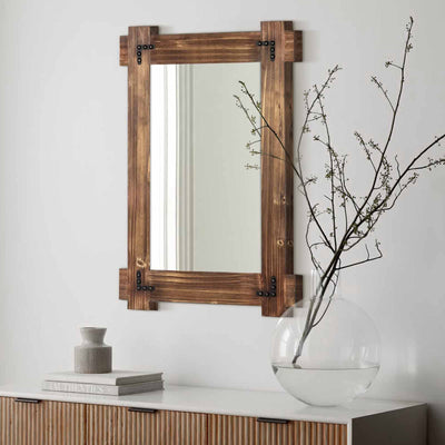 MeMoreCool Rustic Wood Mirror for Bathroom, Decorative Framed Farmhouse Natural Vanity Mirror, Wall Mounted Rectangular Mirror for Bedroom Living Room, Small 20x30 Inch
