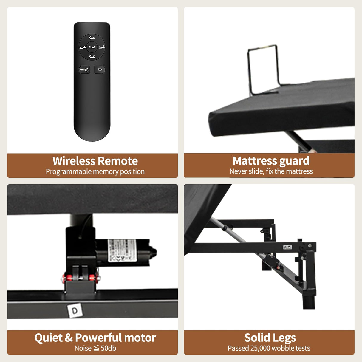 King Size Adjustable Bed Base, Black Steel Bed Frame, Separate Head & Foot Incline, Wireless Remote Control Adjustable Bedbed, Ergonomic Electric-Bed with Under Nightlight, and 4 USB Ports Lyngins