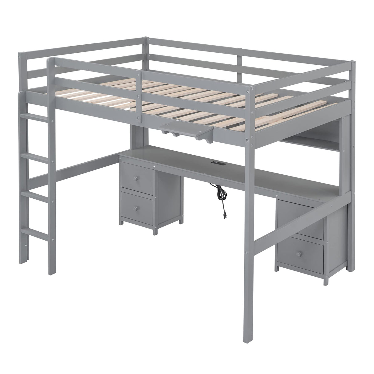 Full Loft Bed with Desk, 4 Drawers and 4 Shelves, Wood Full Size Loft Beds Frame with Storage and Charging Station, Kids Loft Beds with 2 Outlets & 2 USB Port, No Box Spring Needed (Gray) Harper & Bright Designs