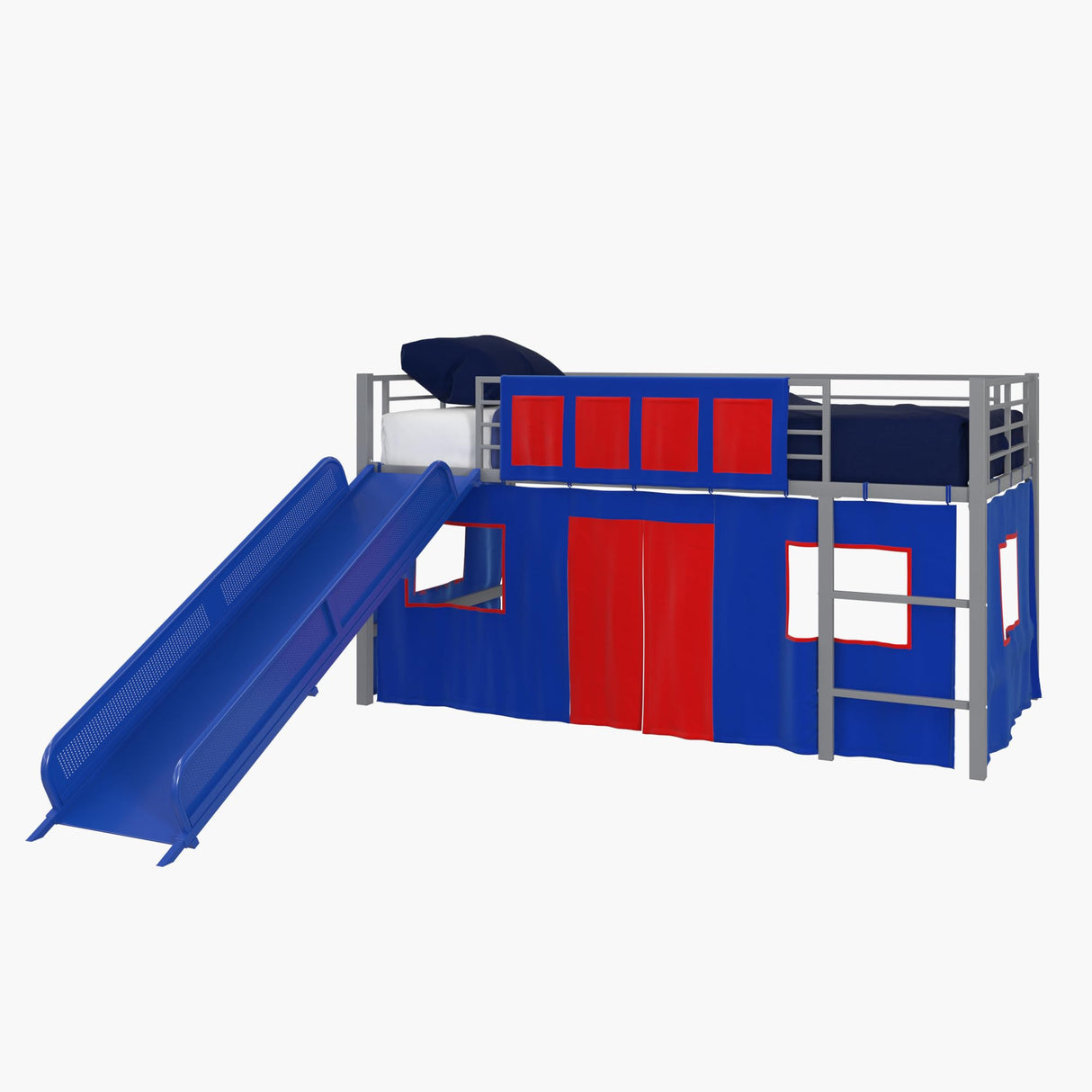 DHP Curtain Set for Kid's Loft Bed, Washable and Removable, Blue and Red DHP