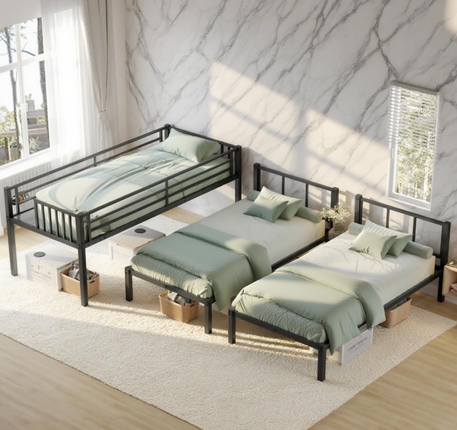 Bellemave Twin Triple Bunk Bed for Kids, Teens,Adults, Metal Twin XL Bunk Beds for 3, 3 bunk Bed for Kids, Adults(Heavy Metal, Black) Bellemave