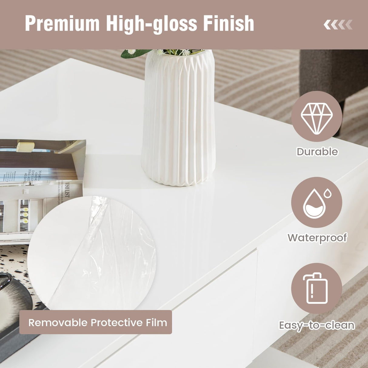 Giantex Modern LED Coffee Table - 2-Tier Center Table w/ 2 Storage Drawers, Adjustable Brightness & Speed, 20-Color Light, 43.5''L Rectangular High-Gloss Finished Table for Living Room (White) Giantex