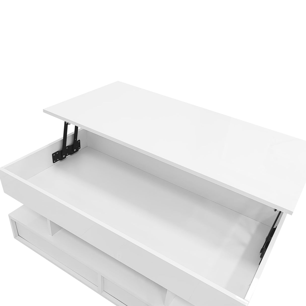 KUVADAZ 39.3" Lift Top Coffee Table with 2 Drawers and LED Lights, Modern Rectangular High-Gloss Center Table Cocktail Tea Table with Lift-Top and Hidden Space for Living Room Apartment White KUVADAZ