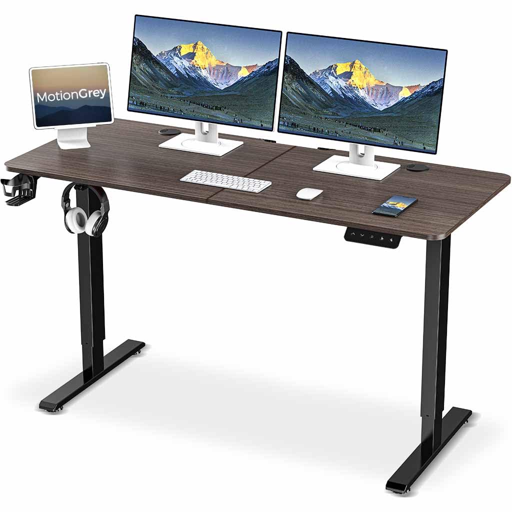 MOTIONGREY - Electric Motor Height Adjustable Standing Desk, Ergonomic Stand Up Desk, Adjustable Computer Sit Stand Desk Stand (Black + Black, 55 Inch) MOTIONGREY