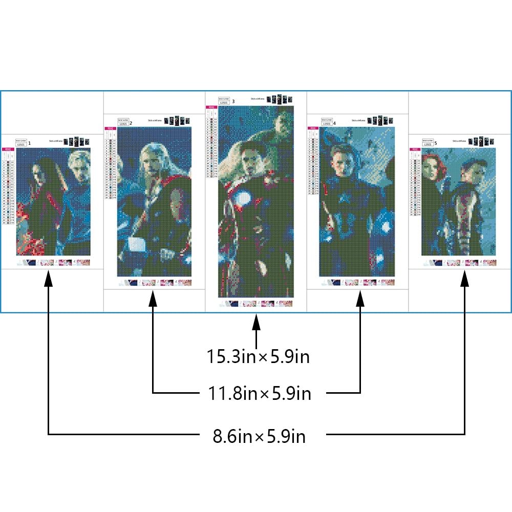 GOJOSOWIN DIY 5D Diamond Art Kit for Adult Kids, Super Hero Captain Iron Superhero 5 Pieces Full Drill Embroidery Cross Stitch Picture Supplies Arts Craft for Home Wall Decor Paint 17.7x37.4 inch GOJOSOWIN