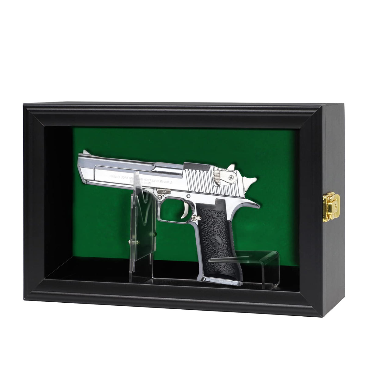 COMSREV Single Handgun Pistol Revolver Gun Display Case Wall Mount Lockable Black Felt Wood Cabinet w/ 98% UV Protection Acrylic Clear Door Gun Shadow Box Stand Rack Holder COMSREV