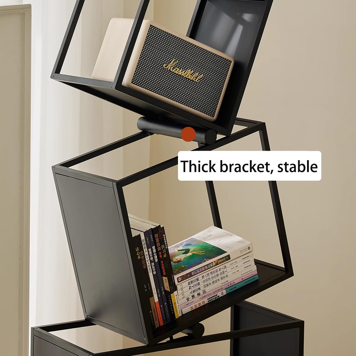 BUZUEY Geometric Bookshelf,5-Tier Unique Bookcase,72.8" Tall Black Modern Book Shelf,Corner Storage Shelves for CDs/Books/Home Decor,Vertical Bookshelf Book Tower for Living Room, Bedroom BUZUEY