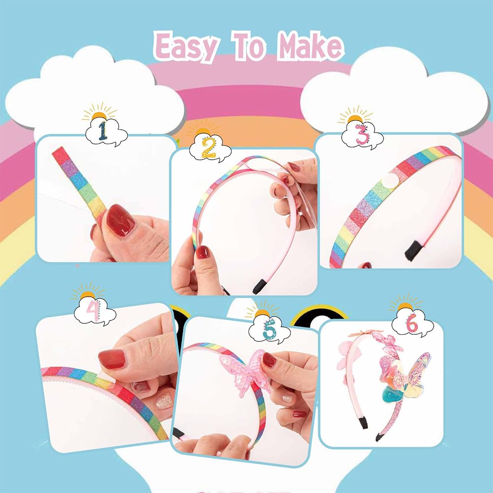 DIY Headband Making Craft Kit for Girls | Make Hairbands with Butterfly Flower Set with 6 Hair Bands 36 Accessories | Creative Activity for Kids 5-12, Birthday Gifts & Arts Projects Generic