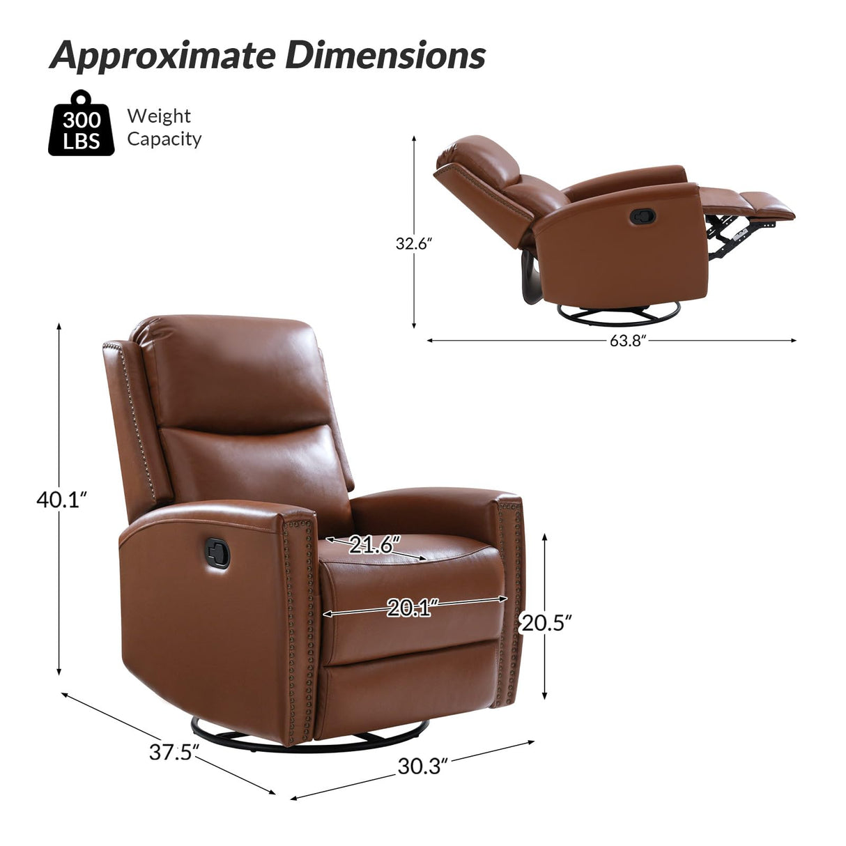 HULALA HOME Genuine Leather Swivel Rocker Recliner, Manual Glider Recliner Chair with Adjustable Backrest & Footrest, Modern Home Theater Sofa Armchair for Living Room Bedroom, Brown HULALA HOME