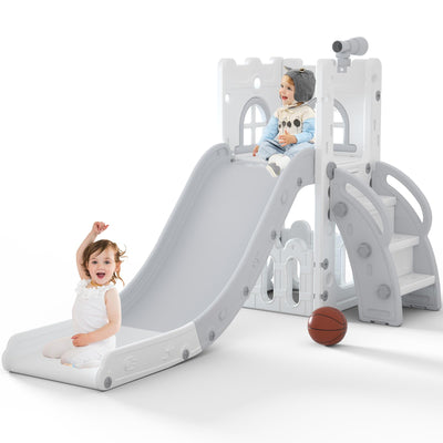 MOCUTEEN 6 in 1 Toddler Slide,Baby Playset for Indoor Outdoor Playground with Basketball Hoop,Storage and Telescope,Climbing Toys for Toddler Playground Playset