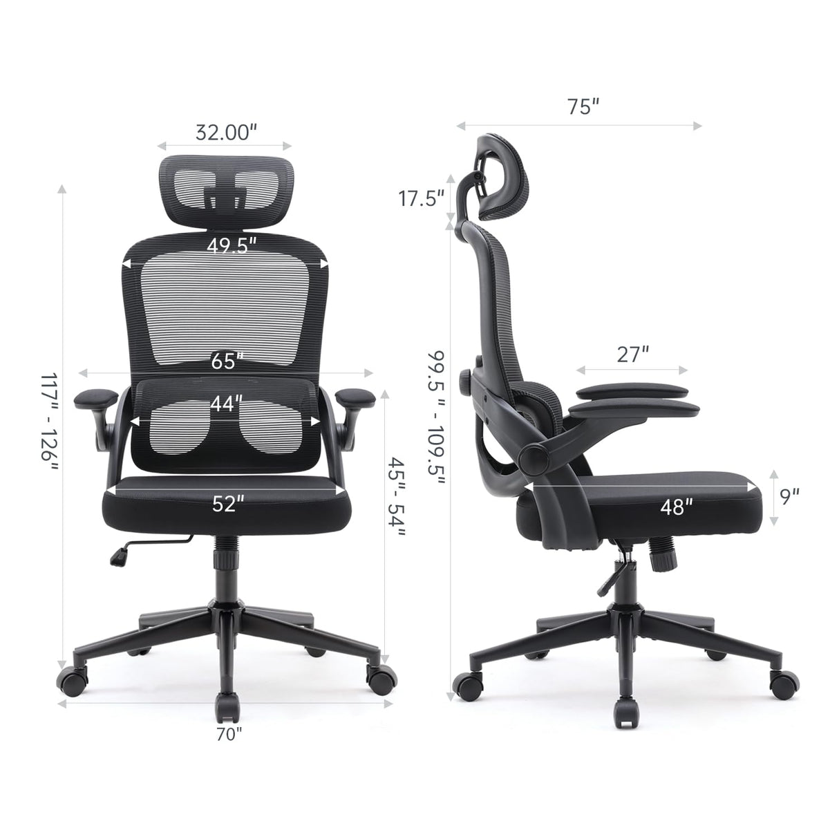 SIHOO M102C Ergonomic Mesh Office Chair, High Back Desk Chair with 3D Armrests, Up&Down Lumbar Support, Swivel Computer Task Chair with Adjustable 2D Headrest, Tilt Function Black SIHOO