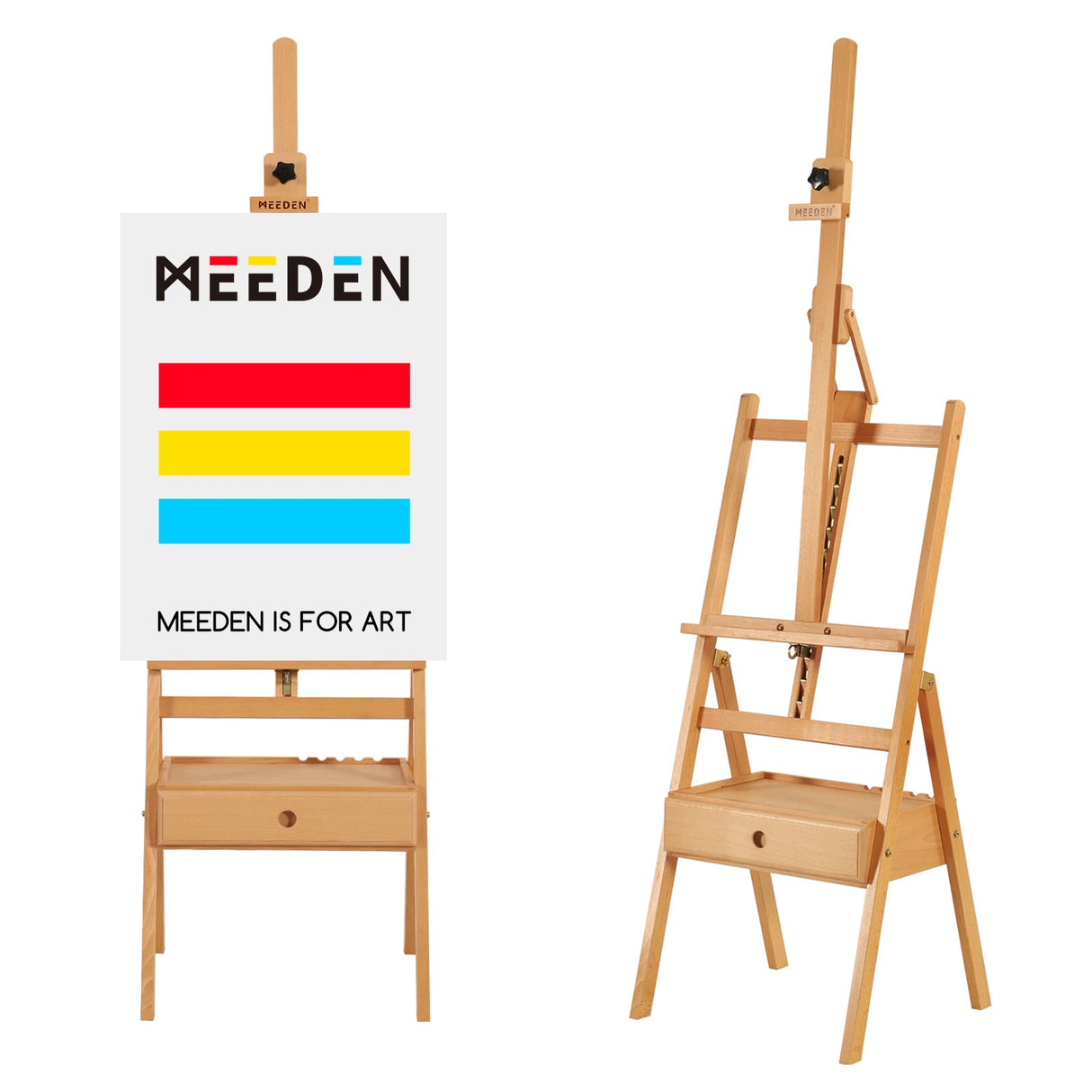 MEEDEN Forward Tilt Studio H-Frame Easel with Art Supply Storage Drawer - Adjustable (58"~75") Solid Beech Wood Easel Stand for Artists, Students and Beginners, Holds Canvas Art up to 37" MEEDEN