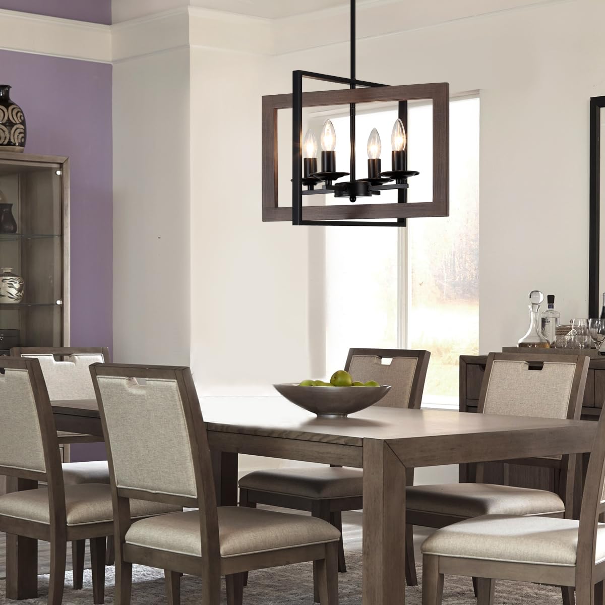 4 Lights Kitchen Chandelier, Farmhouse Dining Room Light Fixutres, Wood Chandelier for Kitchen,Rustic Dinning Room Light Fixtures Over Table with Adjustable Height for Dining Room Kitchen Island GZBEINI