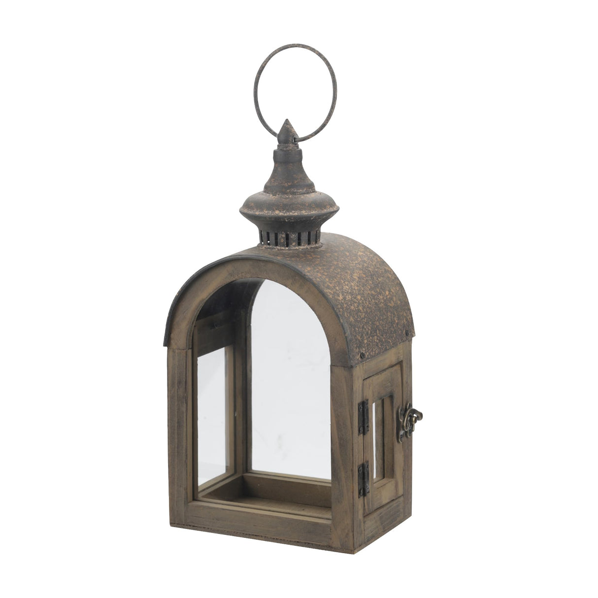 12" High Wooden Dome Lantern Made of Solid Fir Wood and Real Glass in Rustic Brown Finish with Rustic Metal Top, Hurricane Lantern, Farmhouse Lantern (1, Brown, Small) twakutwaku