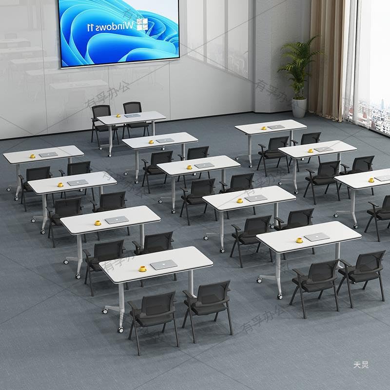 Conference Table, Folding Conference Room Tables with Flip-Top Design, Mobile Seminars Dynamic Meetings Training Tables for Offices, Classrooms, and Meeting Room, White, 47.2"D x 23.6"W x 29.5"H WMIASIN