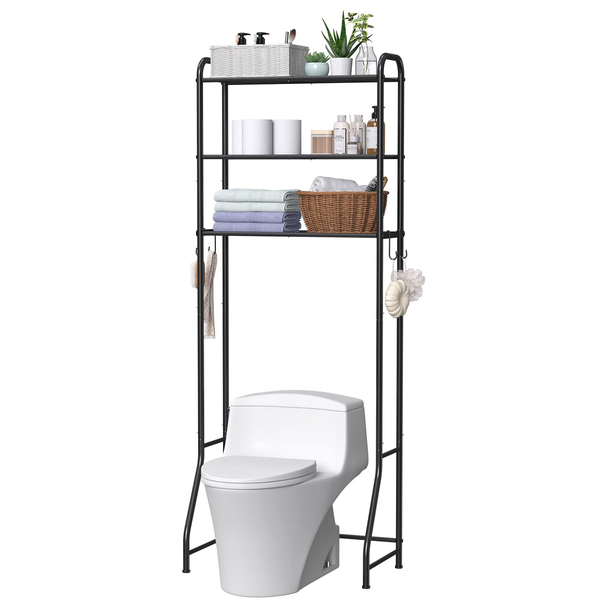 samstar 3 Tier Over The Toilet Storage Rack, Bathroom Organizer Shelves Cabinet Above Toilet, Freestanding Shelf Space Saver, Black samstar