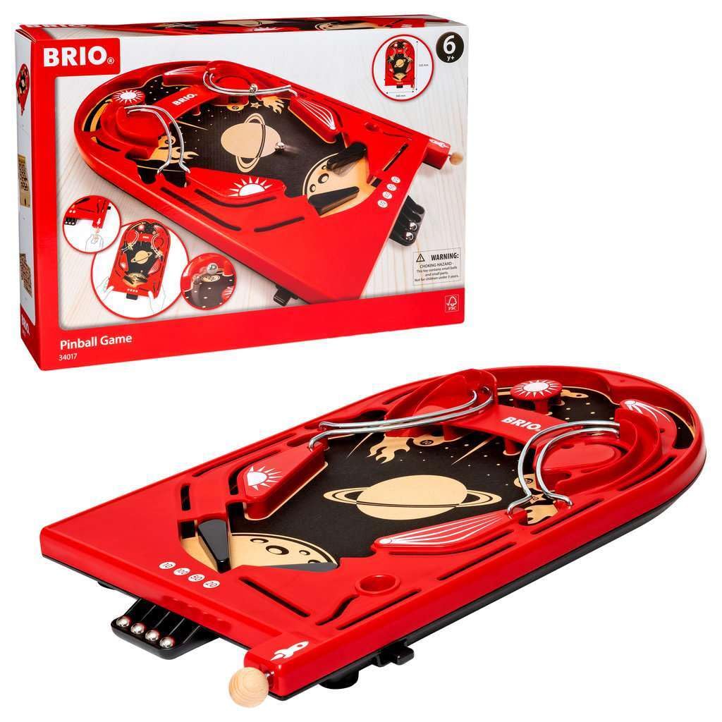 BRIO 34017 Pinball Game - Classic Vintage Arcade Style | Engaging Brain Game for Kids and Adults | Ideal Gift for Ages 6 and Up, Red BRIO