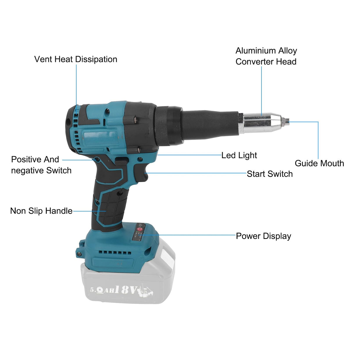 Okuyonic Cordless Brushless Rivet Hand Tool, 360W Maximum Output Power Simple Brushless Cordless Rivet Gun 2.4?4.8mm Automatic Riveter for Office Building Okuyonic