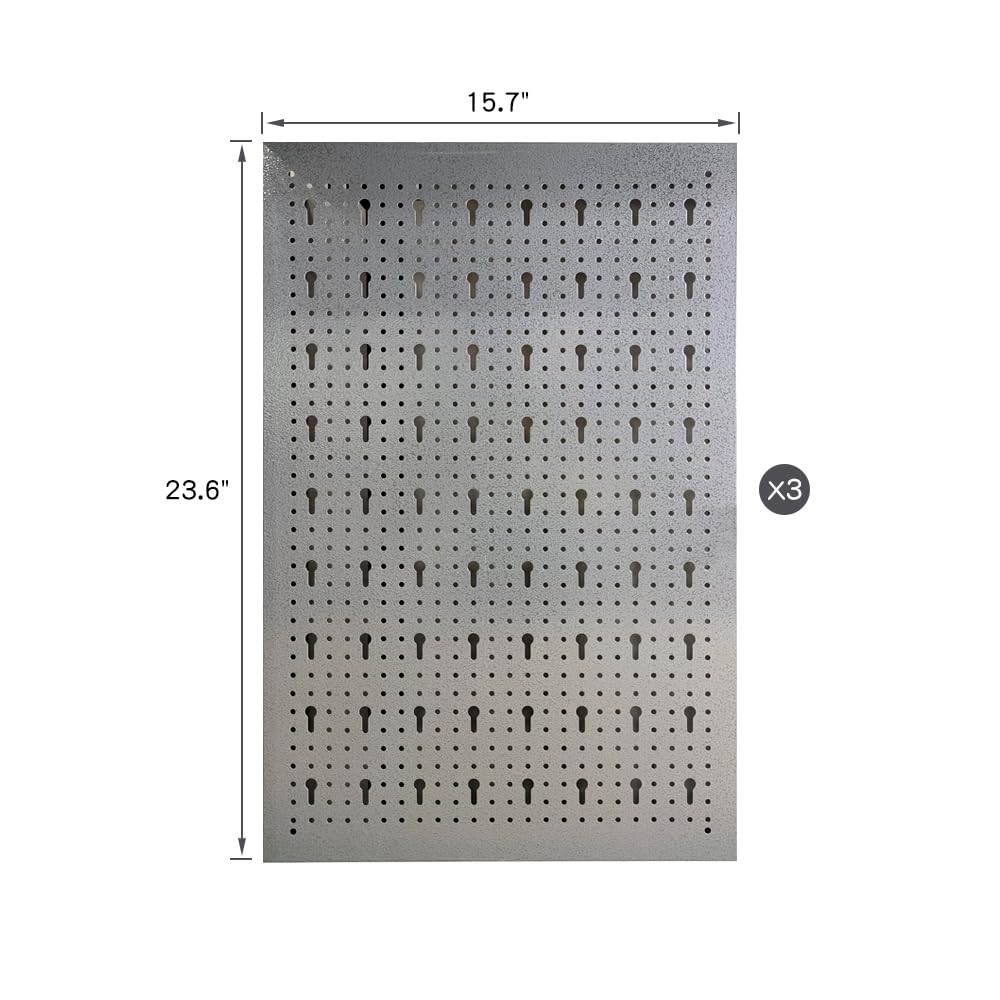 JZD Wood Top Workbench Tool Cabinet with 3 Pegboards and 22 Pieces Hooks & Tool Holders, Tabletop Steel Garage Workstation, Black & Grey JZD