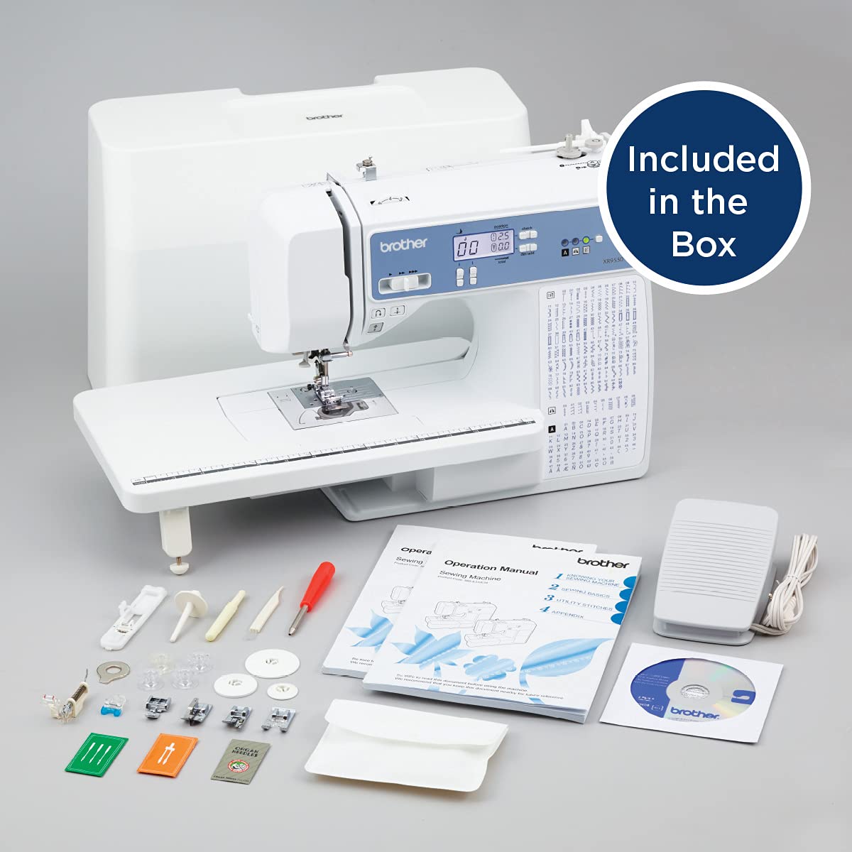 Brother Sewing and Quilting Machine, Computerized, 165 Built-in Stitches, LCD Display, Wide Table, 8 Included Presser Feet, White, 20x12x17 Brother