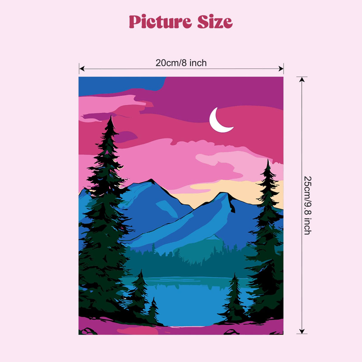 MXJSUA 4 Pack Moonlight Mountain Lake Framed Paint by Numbers Kit with Canvas for Adults Beginner, DIY Acrylic Oil Painting Kits with Brushes for Home Wall Decor Gift (8x10 inch) MXJSUA