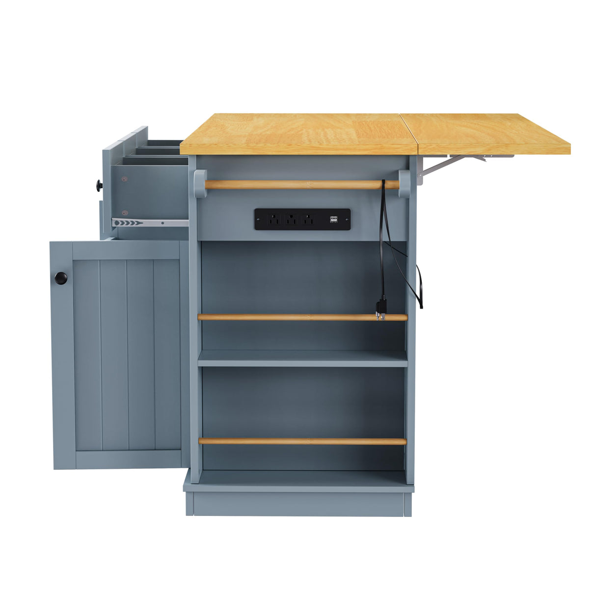Merax 53" Kitchen Cart Island on Wheels with Power Outlet,Drop Leaf,3 Drawers and 5 Open Side Racks,Wood Rolling Storage Cabinet Merax