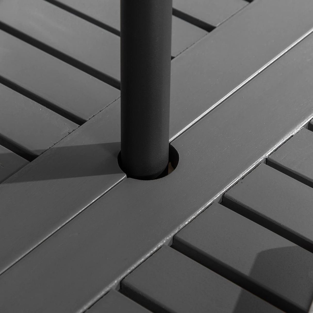 Outsunny 6 Piece Patio Dining Set, Outdoor Poplar Wood Furniture Set, Umbrella Hole Table and Chairs with Bench for Porch, Backyard, Balcony, Outside Garden, Dark Gray Outsunny