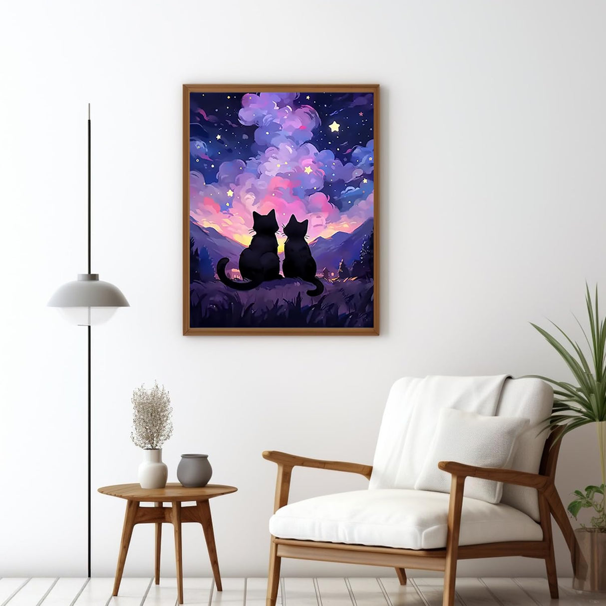 CHWGLFGG 5D Diamond Art Kits for Adults Beginners, Cat Under The Stars Sky Diamond Painting Kits, DIY Full Round Drill Paint by Diamonds Dot Gem Art for Adults, Home Wall Decor 12x16 Inch CHWGLFGG