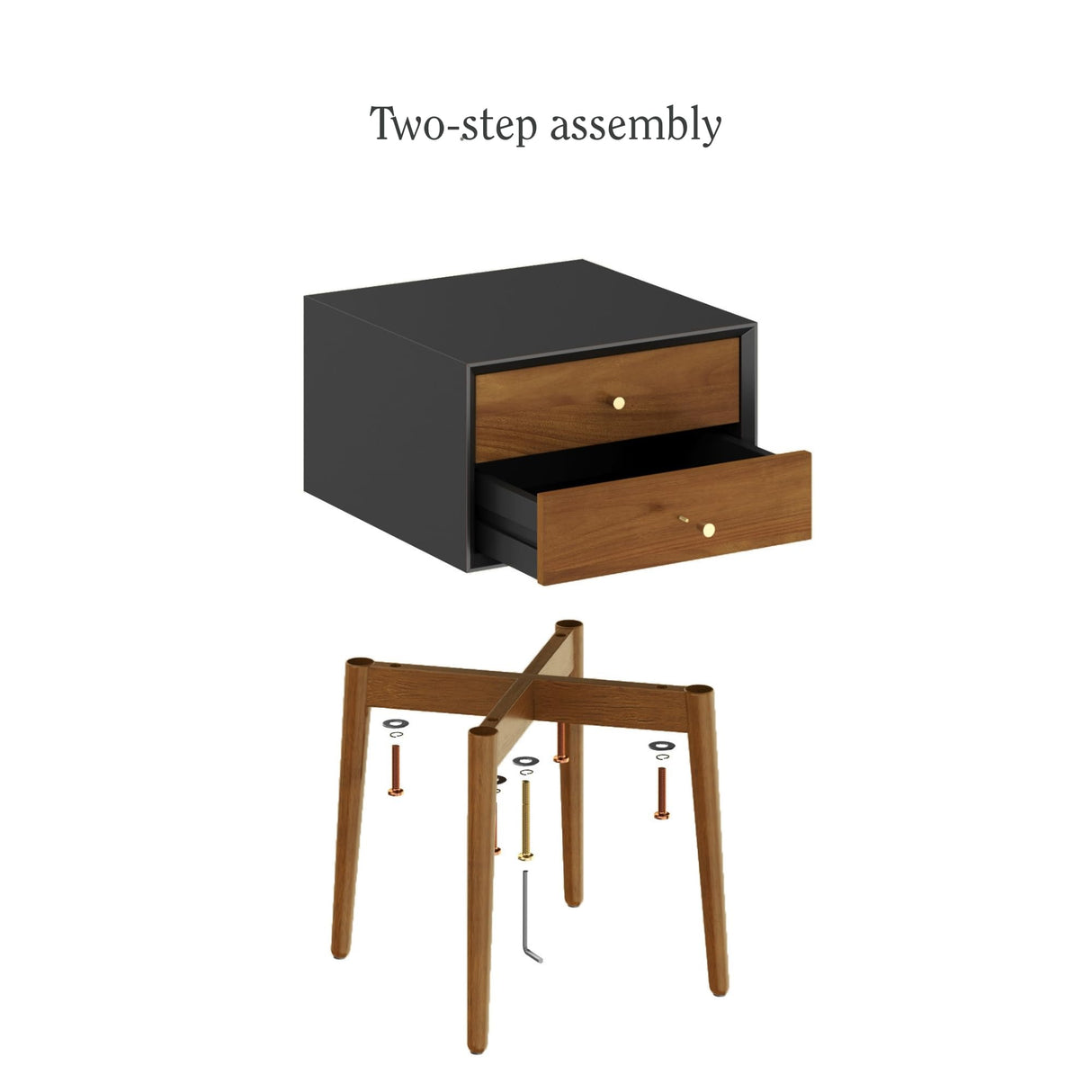 Nathan James Harper Modern Nightstand Side Accent or End Table with Storage Drawer, 1, Black/Brown Nathan James