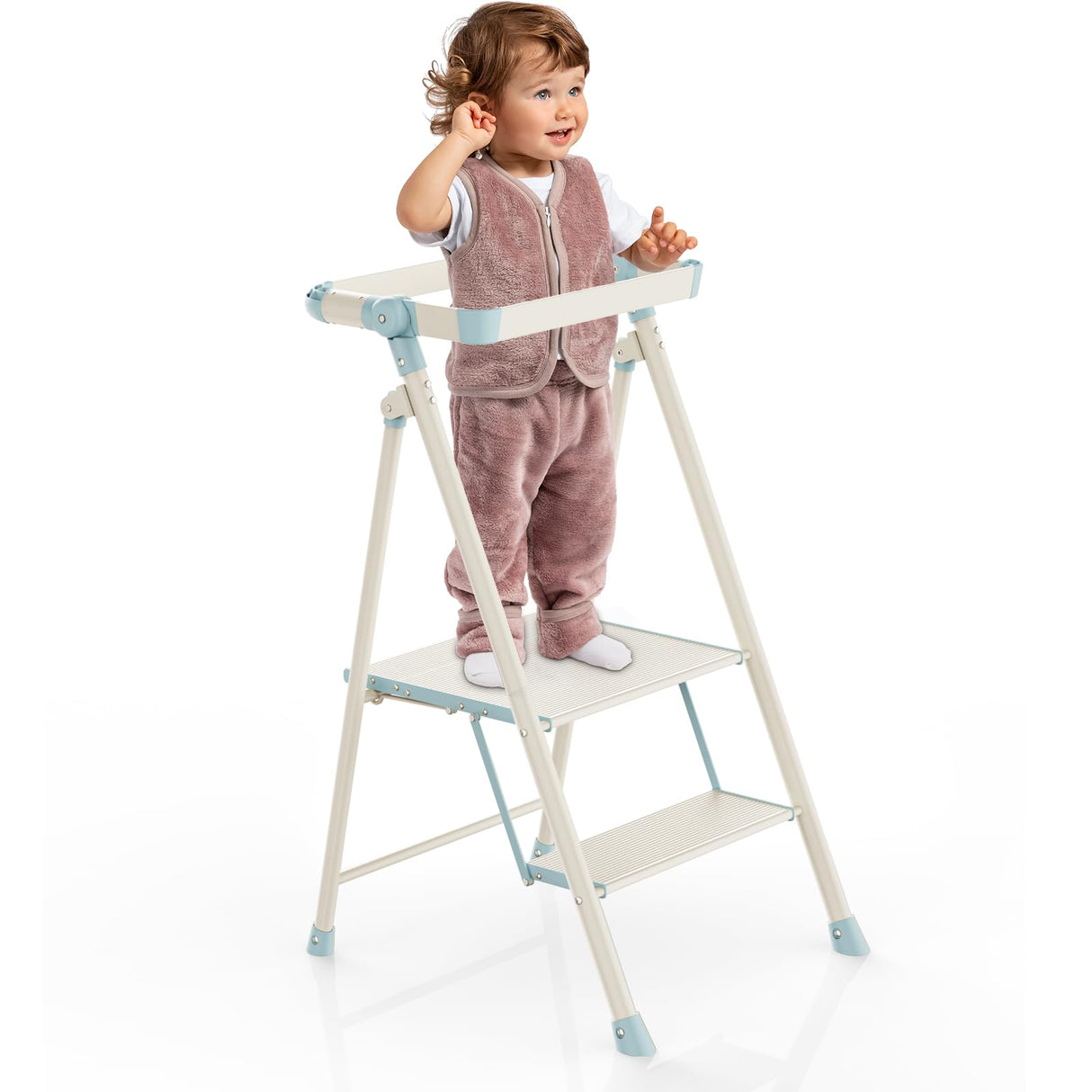 UNICOO® Foldable Toddler Tower - 2-Step Ladder for Adult, Toddler Tower Foldable & Compact - Foldable Kitchen Tower, Kids Step Stool, Folding Toddler Tower for Kitchen & Bathroom (Sea Salt Blue) UNICOO
