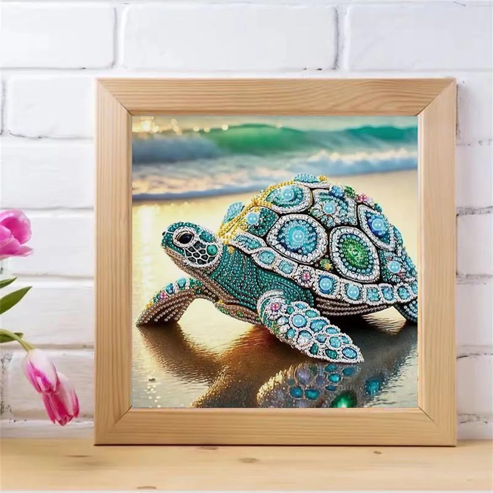 Sea Turtle Special Shape Diamond Painting Kits For Beginner,Crystal Rhinestones Diamond Dots Diamond Art Accessories DIY Diamond Art Kits For Adults For Beginner For Home Wall Decor 11.8 X 11.8inch ZQEATRY