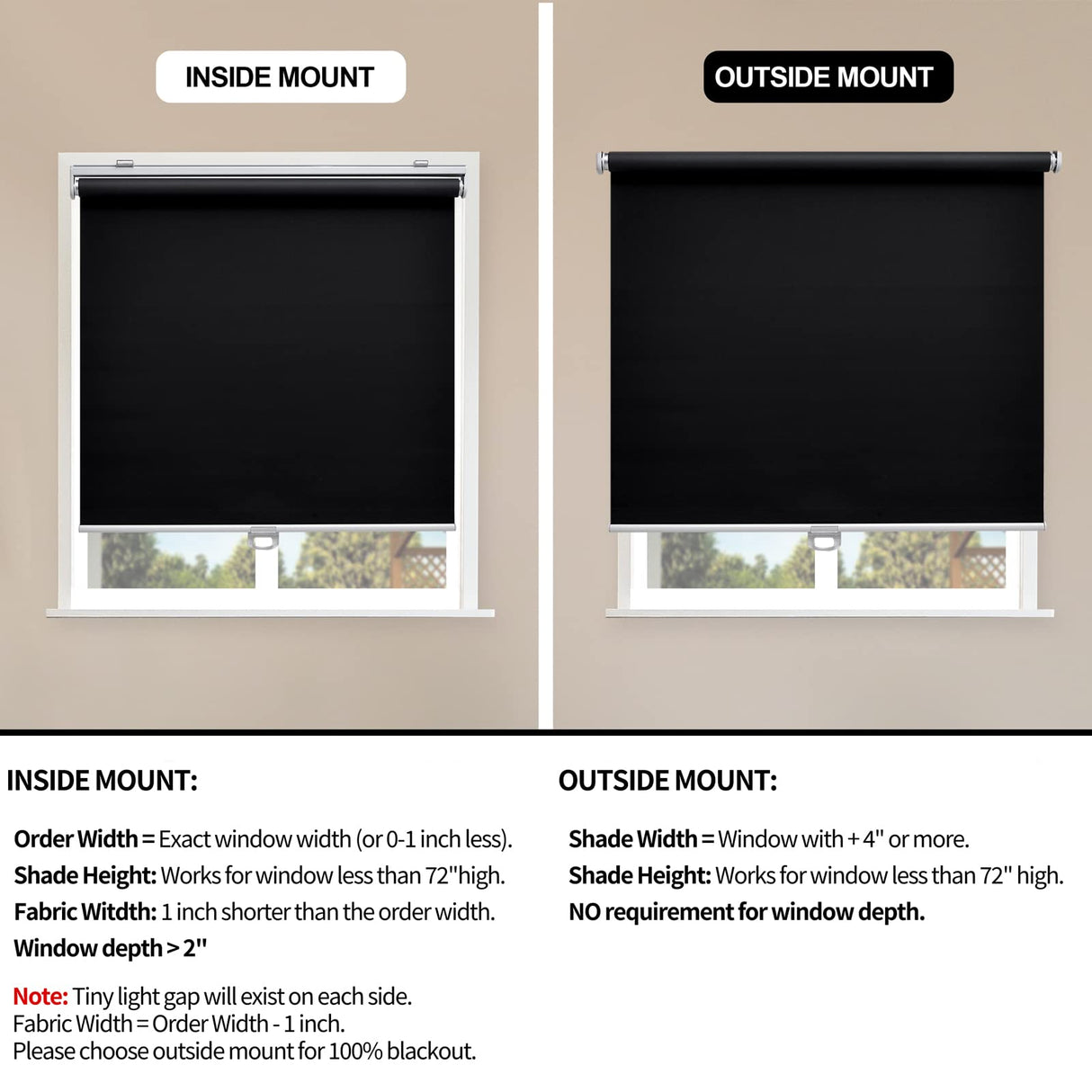 Sunoff Blackout Roller Shades Blinds Cordless for Windows Pull Down Room Darkening Door Blinds with Thermal Insulated Easy to Install for Living Room,Bedroom,Home,Office Bathroom Black 23" W x 72" H sunoff