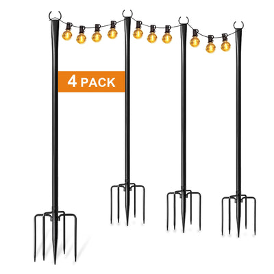 4 Pack 10Ft String Light Poles for Outside, Thickened Metal Lights Hanger Pole Outdoor with Fork, Lighting Hanging Post Accessories for Patio Decor Garden Backyard Yard Front Porch Outside Decorations