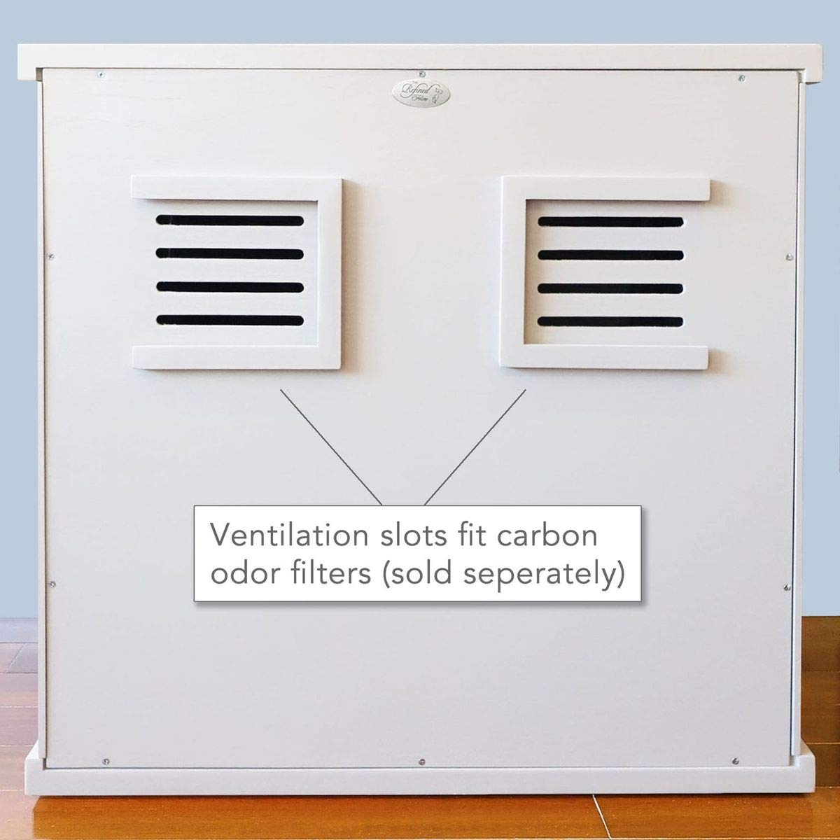 THE REFINED FELINE Cat Litter Box Enclosure Cabinet, Modern, White, Adjustable Levelers, Large, Hidden Litter Cat Furniture with Drawer THE REFINED FELINE