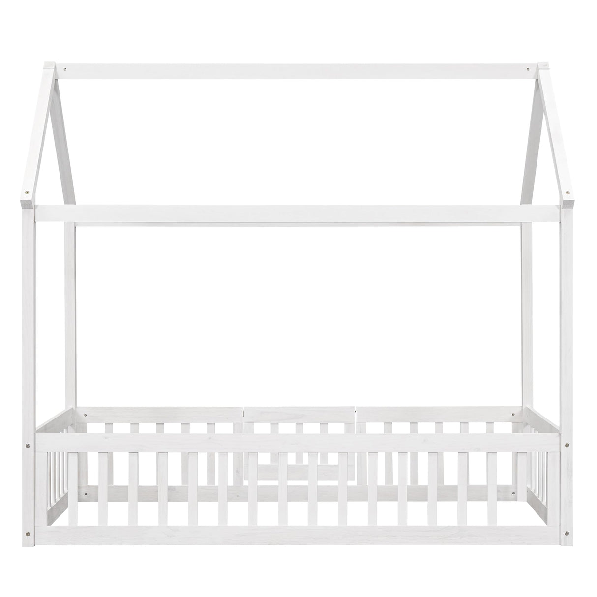 Harper & Bright Designs Twin House Bed with Fence and Door for Kids - White Wash Montessori Floor Bed Harper & Bright Designs