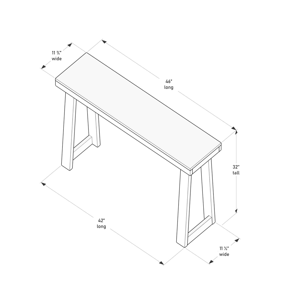 Plank+Beam Solid Wood Console Table, 46.25 Inch, Sofa Table, Narrow Entryway Table for Hallway, Behind The Couch, Living Room, Foyer, Easy Assembly, Black Plank+Beam