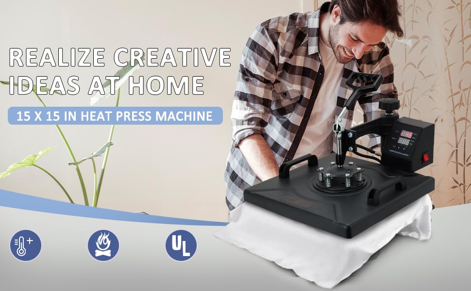 Heat Press Machine 12x15 Inch, 8-in-1 Sublimation Multi-Function Transfer Printer for T-Shirts, Hats, Mugs, Plates, 360 Degree Swing-Away Design, Digital Control Generic