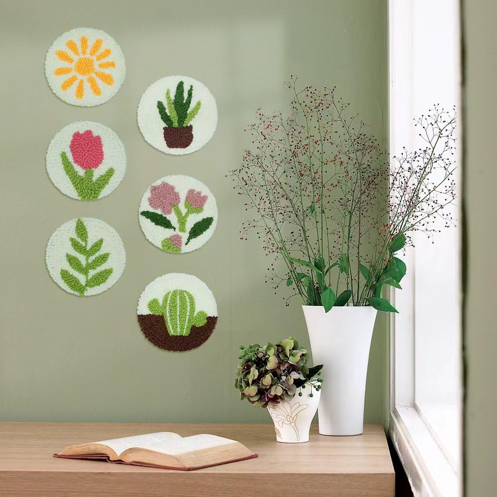 Mefatus Punch Needle Kit for Beginners Adults Kids Easy Punch Needle Embroidery Kit Tool Threader Fabric Hoop Yarn Rug Tufting Coaster Art and Crafts Mefatus