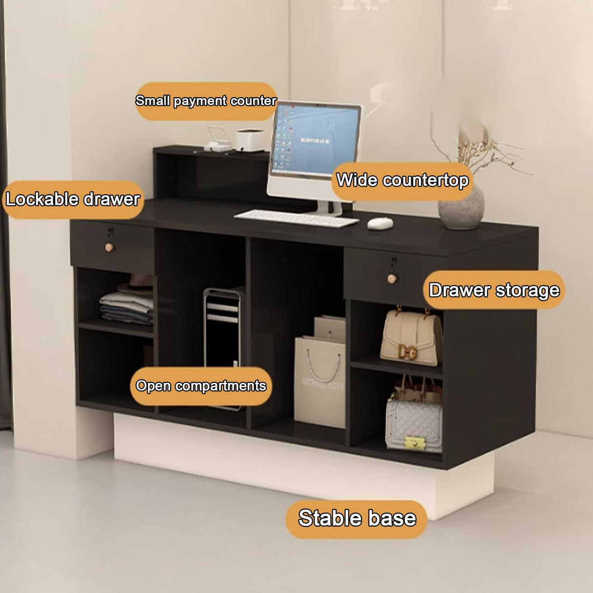 YPIOUREN Reception Desk With Counter Drawers & Storage Shelves, Reception Room Tables,Front Desk Reception Counter,Modern Checkout Counter With Storage, For Store Hotel Office(Pure Stone,LEFT_110CM/43 YPIOUREN