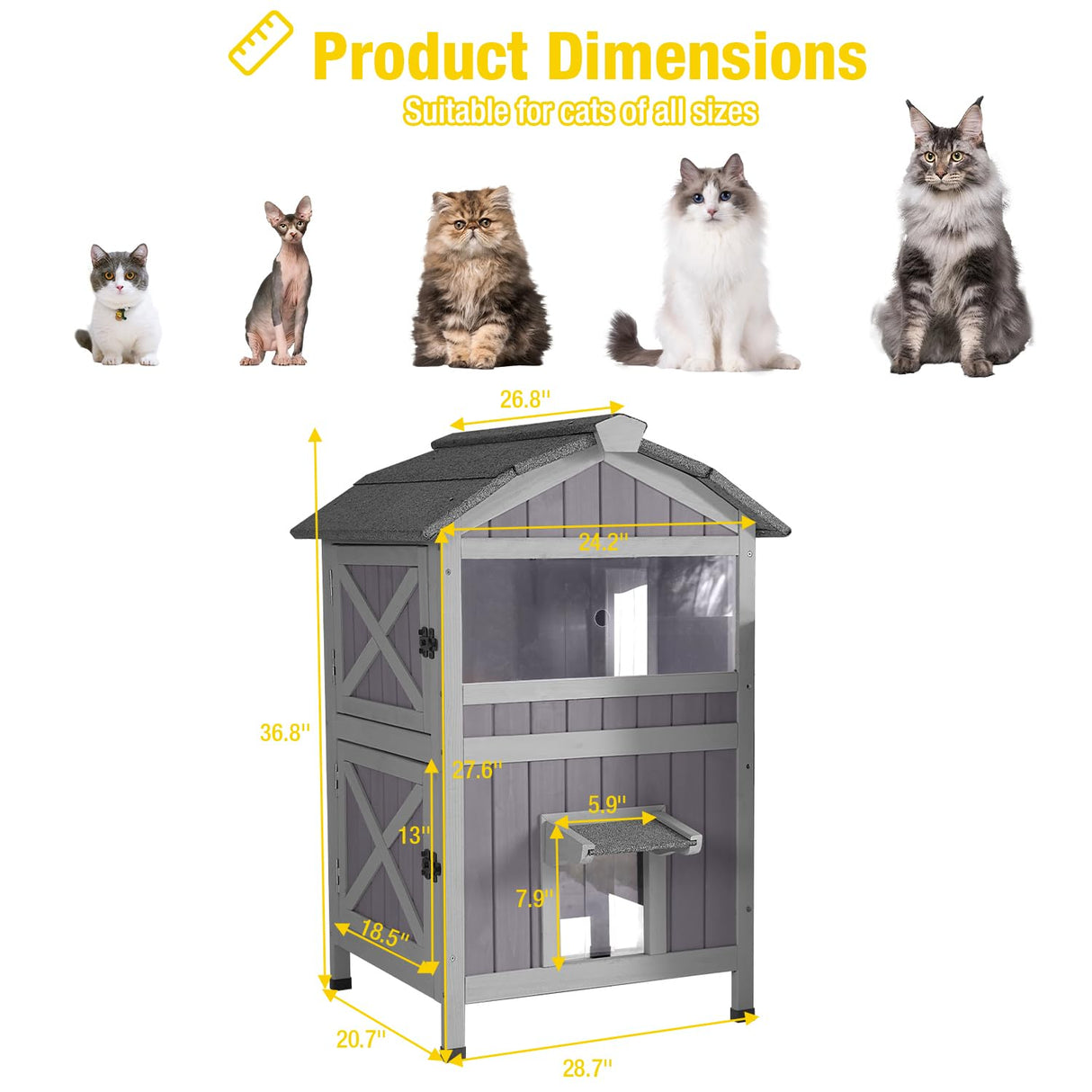 Aivituvin Cat House Outdoor Heated Feral Cat Shelter, Weatherproof Cat Enclosure 100% Insulated with All-Round Insulated Liner Aivituvin