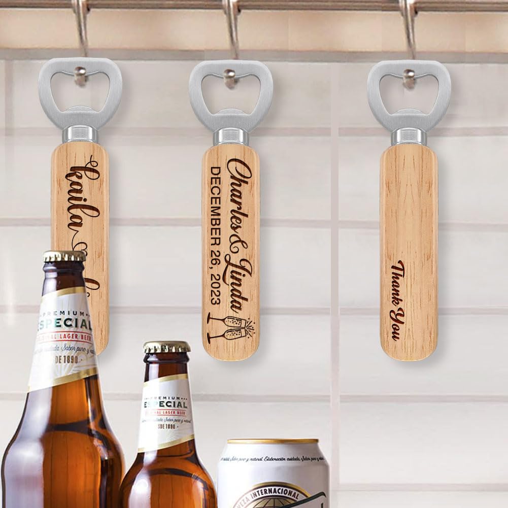 Personalized Wedding Favor Gifts for Guest, Wooden Bottle Openers Set with customized Couple's Name & Wedding Date, Pack of 15, 20, 25, 30, 40, 50, BAYLN
