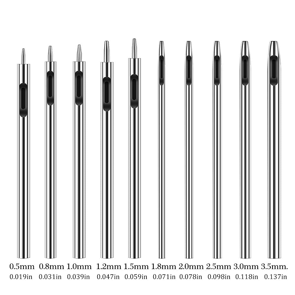10 Pcs Leather Hole Punch Cutter 0.5mm-3.5mm Hollow Punch Set for Leather Crafting Round Hollow Tools for Watch Bands Belts Canvas Paper Rubber Soft Material Working Jmuiiu