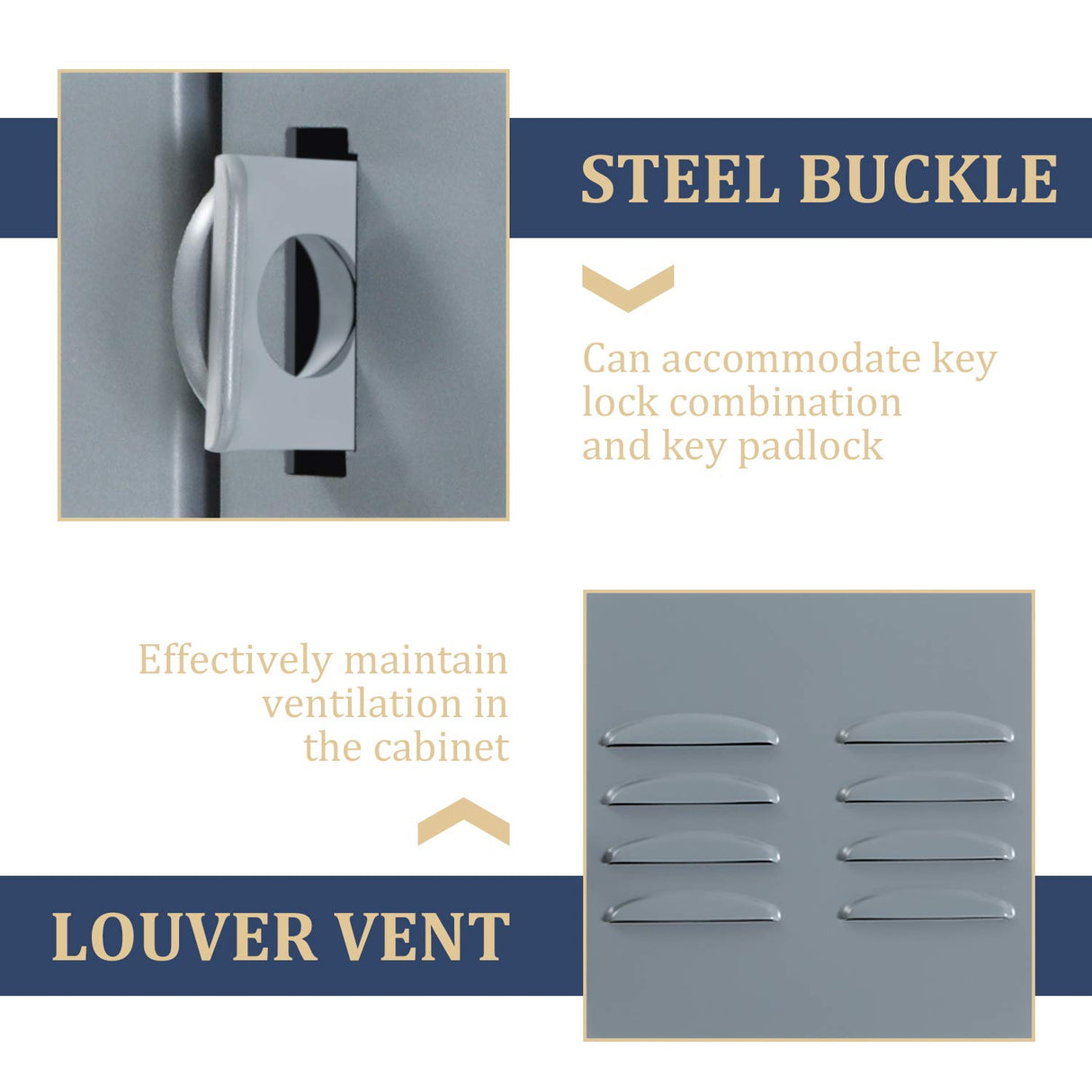 Greenvelly Metal Locker for School Office Gym Metal Storage Locker Cabinet for Employees Students Steel Locker Triple Tier with 3 Door Grey Greenvelly