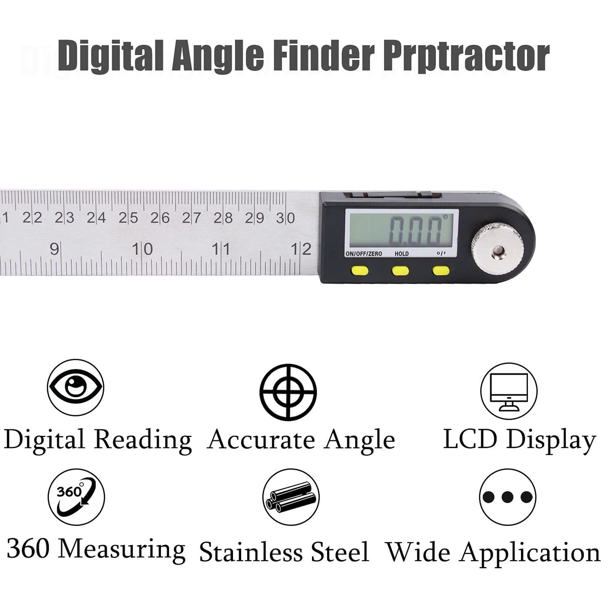 Delgada Digital Angle Ruler and Stainless Steel Digital Angle Finder or Digital Protractor with Zeroing and Locking Function Battery Included 12Inches/300mm Delgada