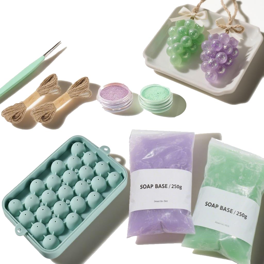 DIY Grape Soap Making Kit for Beginners, Complete Handmade Craft Set with Molds, Jute Rope, Mica Powder, Natural Soap Base & Tools Home Decor, Gift Ready CASADE11